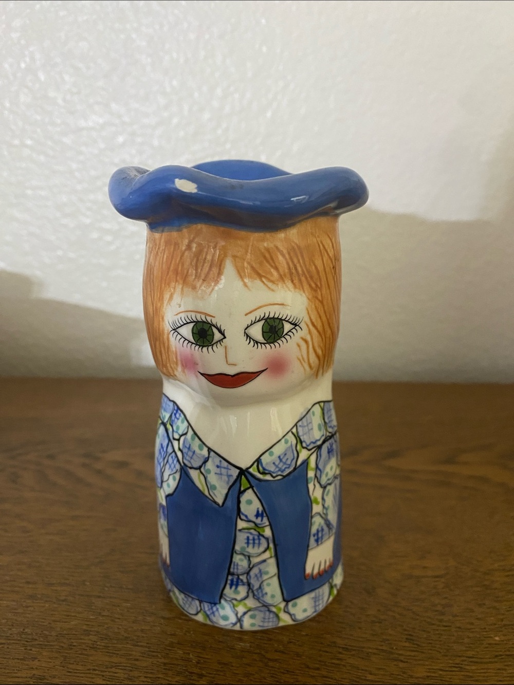 GANZ Blue & White Hand-Painted Whimsical “Meg” Figurine Vase